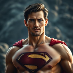 A strikingly realistic portrait of Clark, a 32-year-old man embodying the essence of 'Man of Steel'