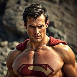 A strikingly realistic portrait of Clark, a 32-year-old man embodying the essence of 'Man of Steel'