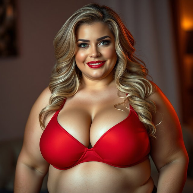 A stunning portrait of a 40-year-old BBW (Big, Beautiful Woman) with luscious curves, depicted as really sexy