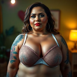 An alluring portrait of a 30-year-old BBW (Big, Beautiful Woman) with stunning curves, depicted as really sexy