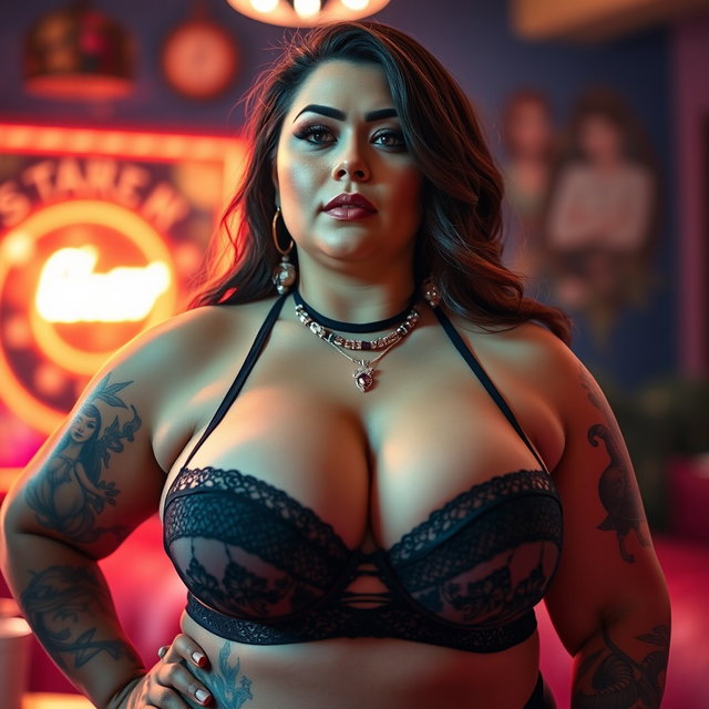 An alluring portrait of a 30-year-old BBW (Big, Beautiful Woman) with stunning curves, depicted as really sexy
