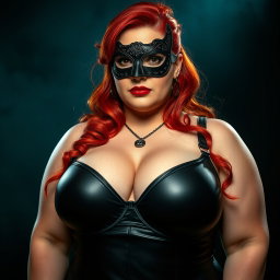 An enticing portrayal of a 30-year-old BBW (Big, Beautiful Woman) with striking curves and vibrant red hair, depicted as really sexy and confident