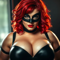 An enticing portrayal of a 30-year-old BBW (Big, Beautiful Woman) with striking curves and vibrant red hair, depicted as really sexy and confident
