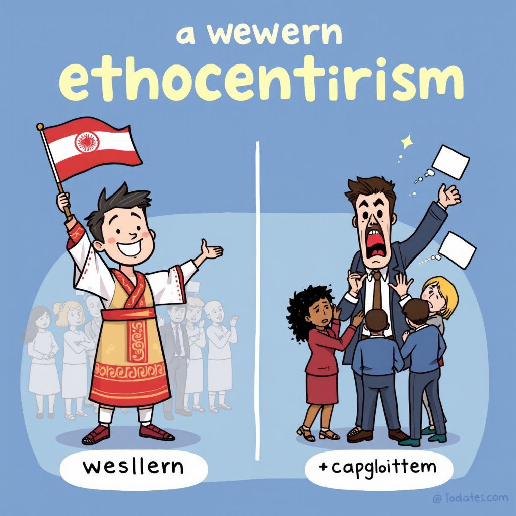 A humorous cartoon illustrating the theme of Western ethnocentrism