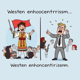 A humorous cartoon illustrating the theme of Western ethnocentrism