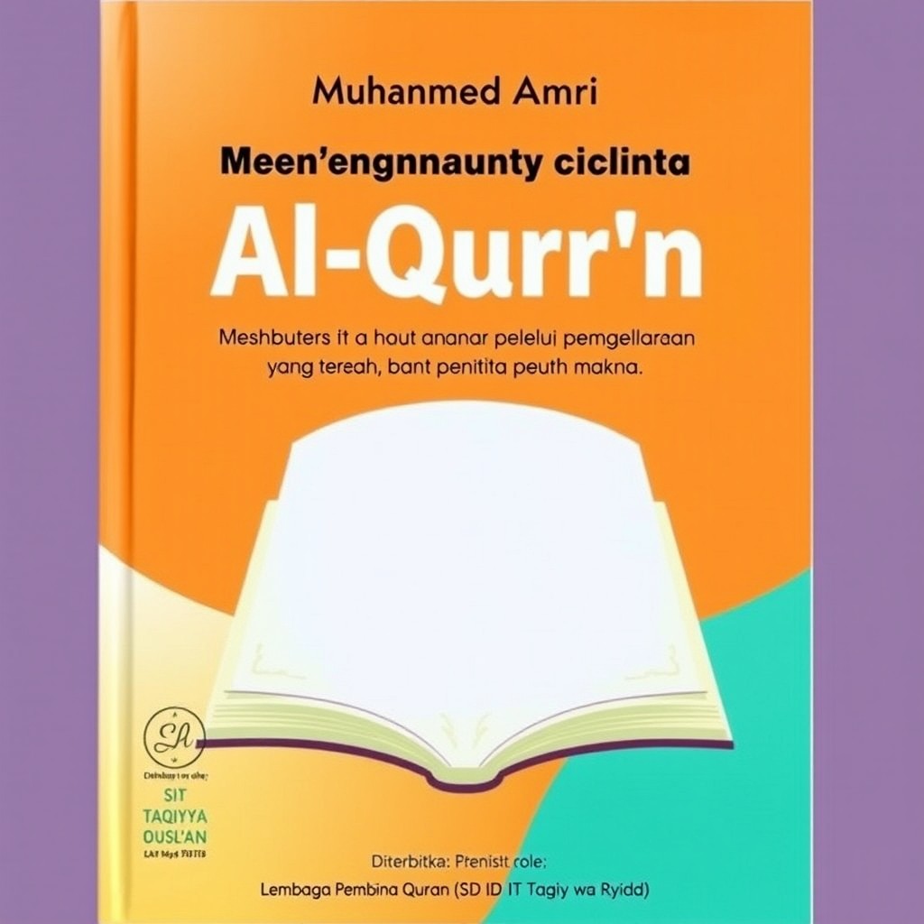 A visually appealing book cover for a children's educational book about the Quran titled "Menumbuhkan cinta Al-Qur’an di hati anak melalui pembelajaran yang lembut, terarah, dan penuh makna"