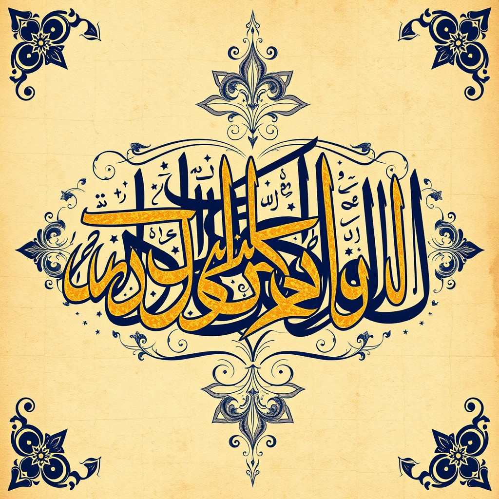 A stunning display of Arabic calligraphy, featuring elaborate and graceful letterforms that intertwine artfully