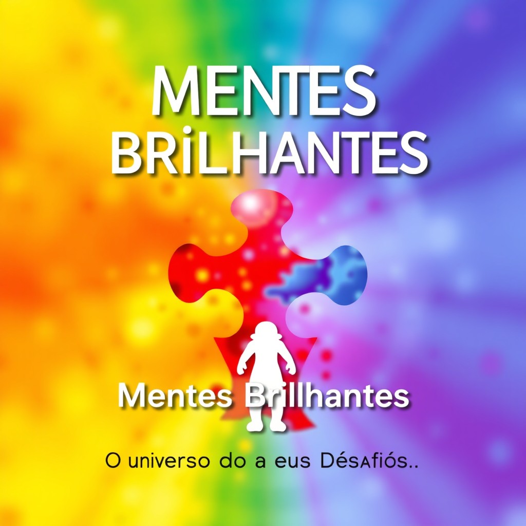 A colorful and visually striking eBook cover for 'Mentes Brilhantes', designed specifically for the topic of autism