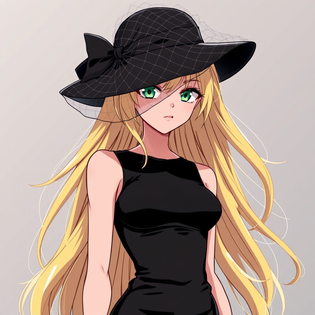 An anime female original character with long, luxurious blond gold hair that flows elegantly