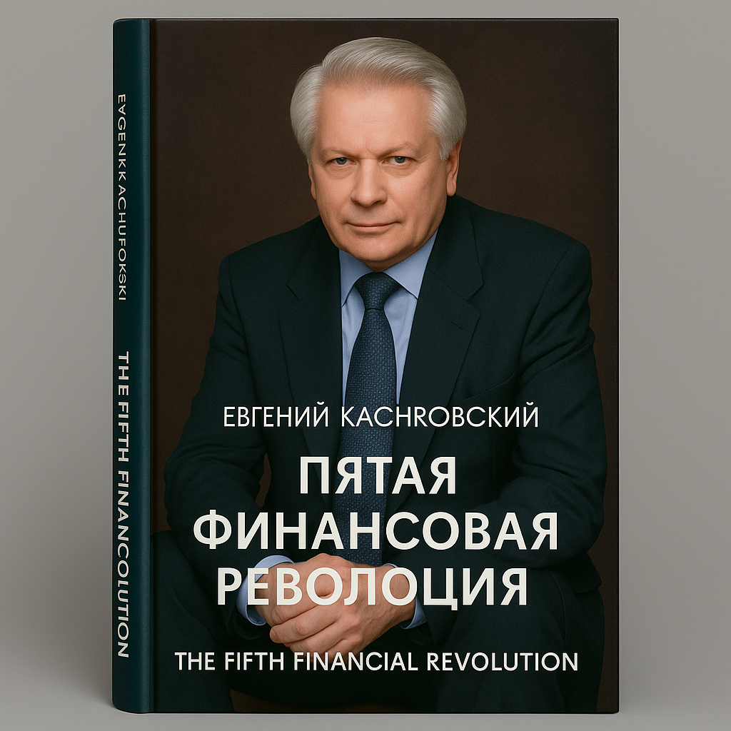 Две обложки книги-передняя и задняя. Одна с подписями на русском, другая на английском. Обложка формата А4 в твердом переплете. Корешок книги на русском и английском. Фамилия ЕВГЕНИЙ КАЧУРОВСКИЙ и EVGENY KACHUROVSKI; Название книги ПЯТАЯ ФИНАНСОВАЯ РЕВОЛЮЦИЯ THE FIFTH FINANCIAL REVOLUTION. Шрифт фамилии Century Gothic. Шрифт для названия книги Cambria. Никаких дополнений к названию не делать. Прилагается фото. один образец книги. передняя обложка на русском языке.