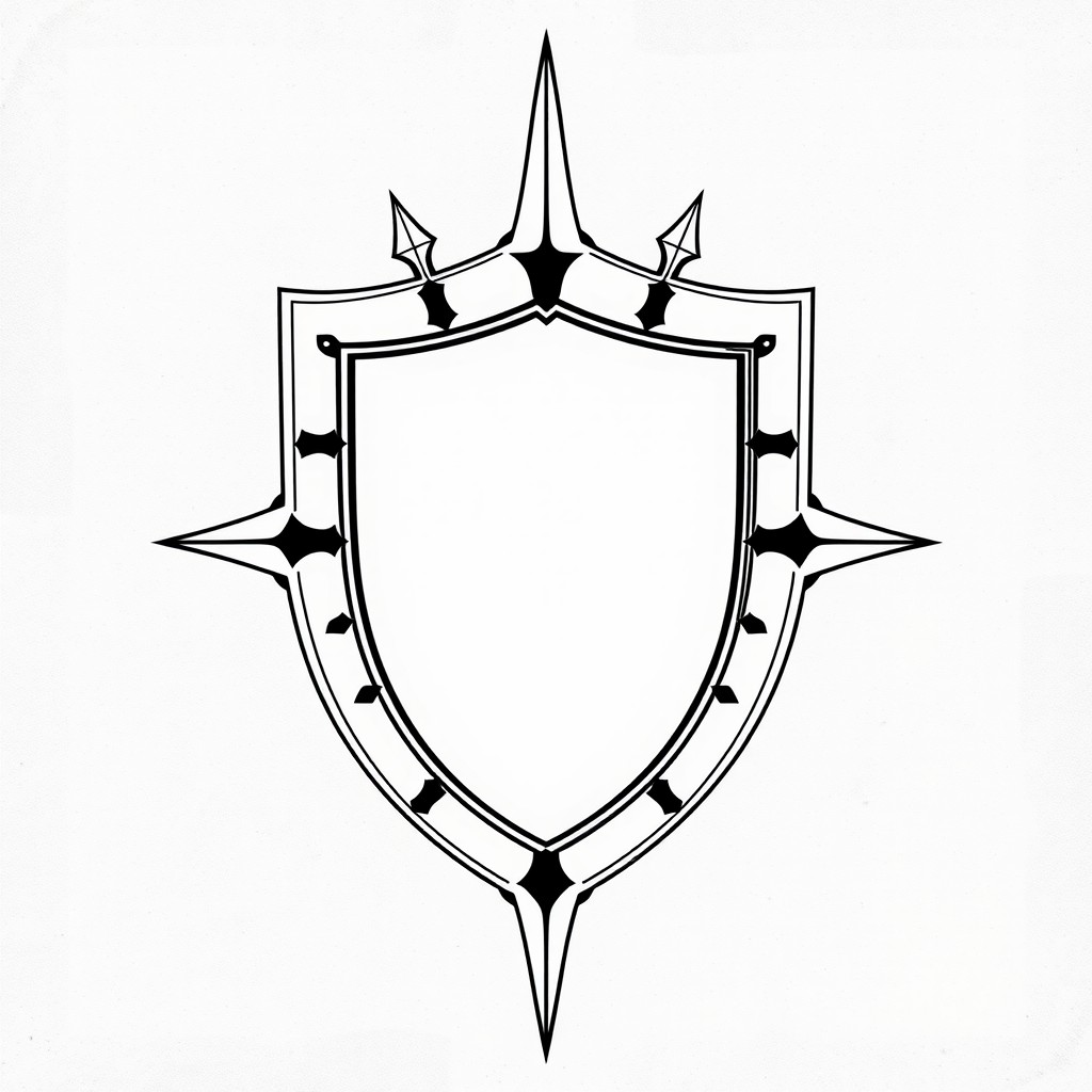 A blank gothic shield crest, featuring a traditional design with sharp points radiating toward the center from the outer border