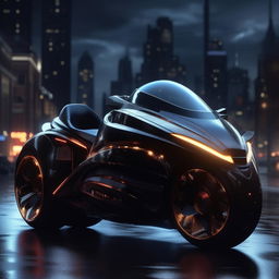 An innovative vision of a luxurious Batman Pod Motorbike in striking 8K resolution, imposingly standing in the luminance of Gotham's night.