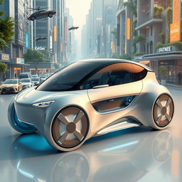 A futuristic car design with a sleek, aerodynamic body featuring advanced technology and innovative materials