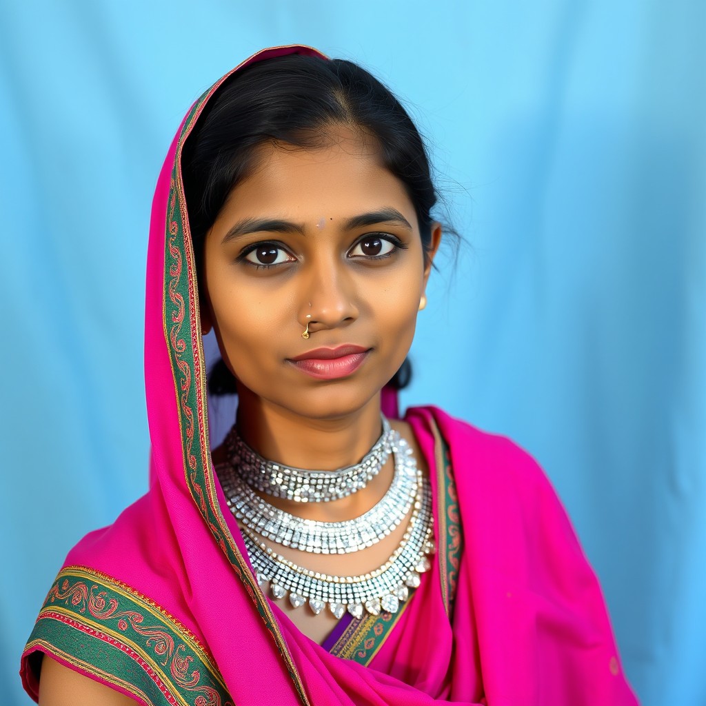 A medium-shot portrait of a young South Asian woman looking directly at the viewer