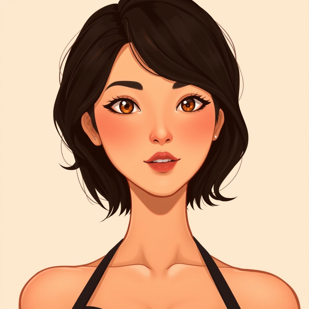 A beautiful woman character illustration with a mixed heritage of Chinese, English, and Indonesian features