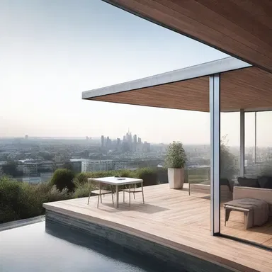 In the design concept for the modern house, 'On the rooftop, floating above the city, a panoramic window provides breathtaking views.' the phrase 'on the rooftop' is a dangling participle.