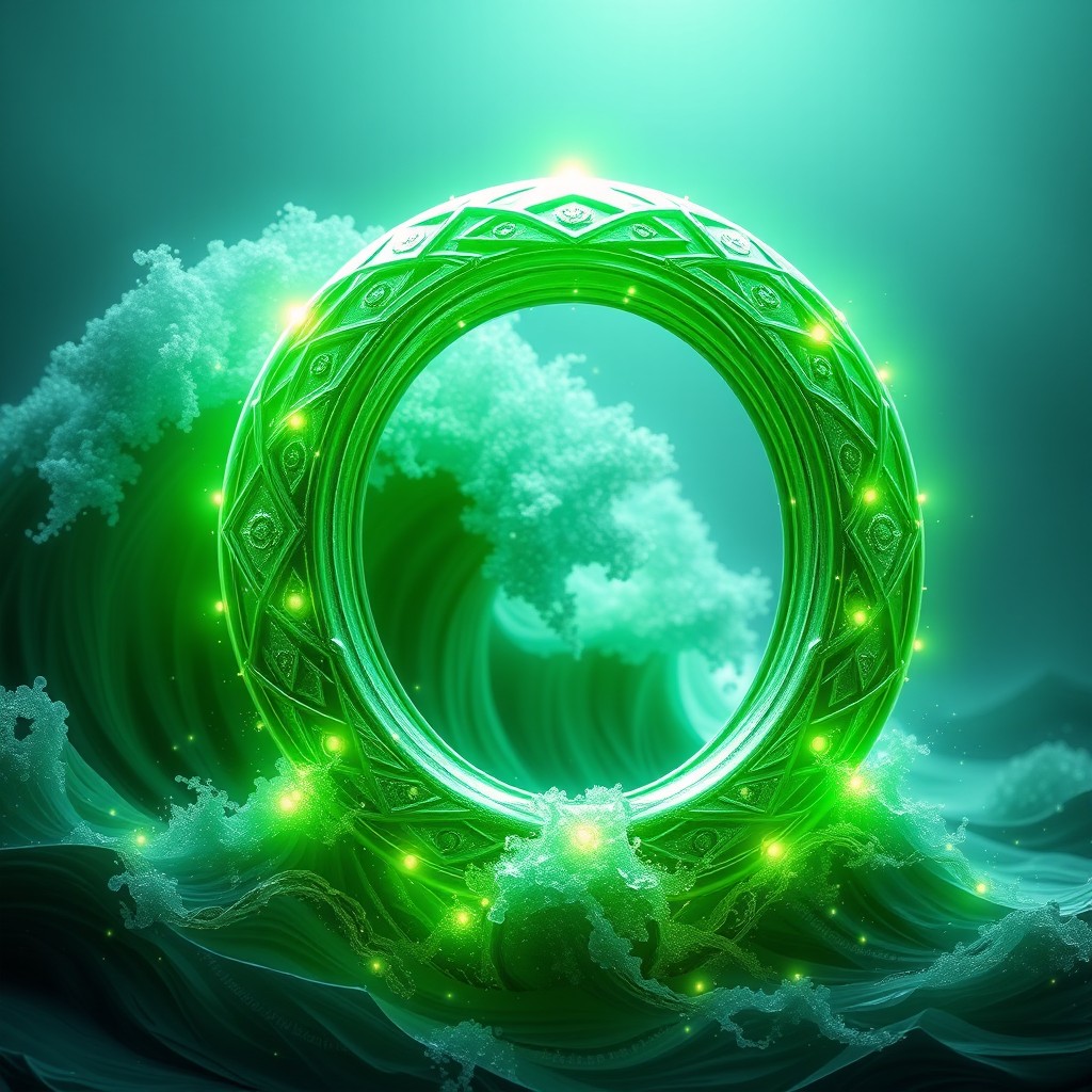 A vibrant YouTube banner showcasing the letter 'O' styled after Ocean's God, designed with a striking green hard light effect