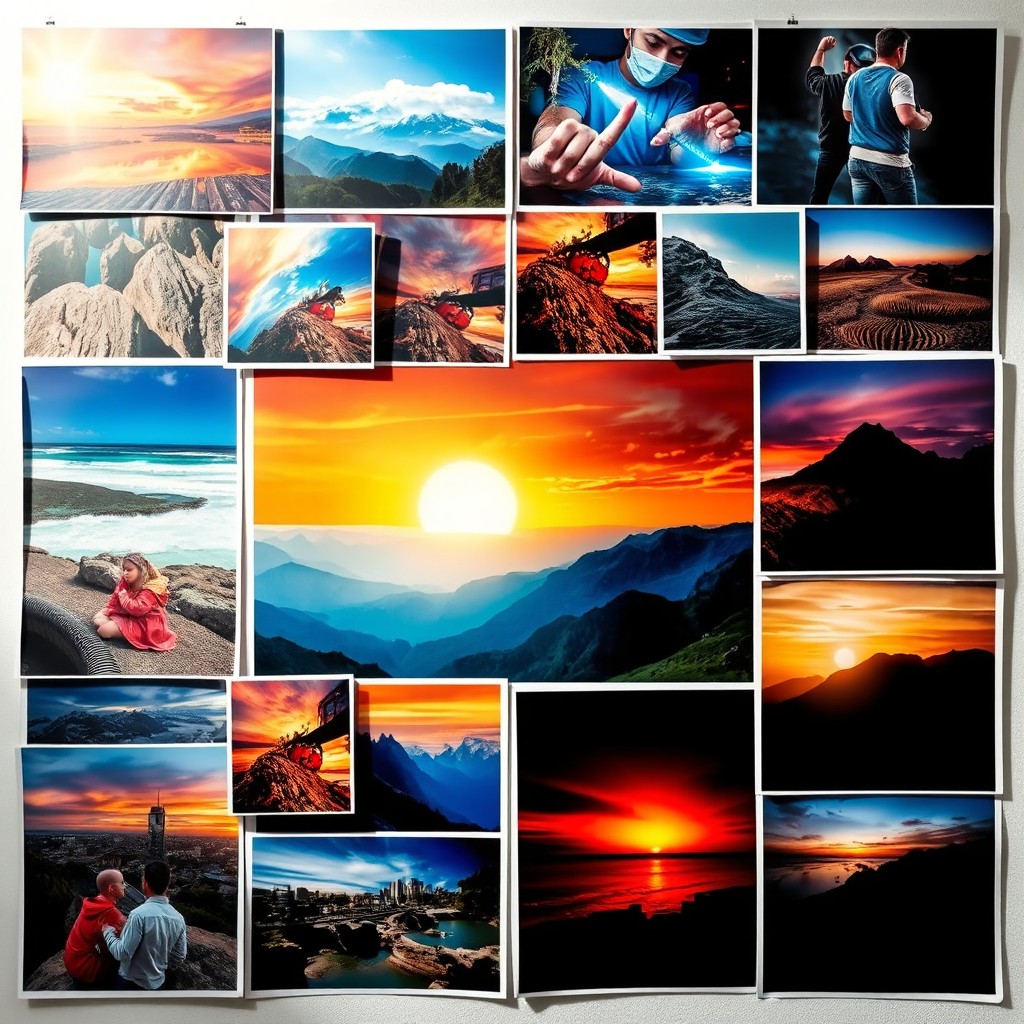 A visually captivating poster collage made from various photos, featuring a harmonious blend of vibrant colors and dynamic compositions
