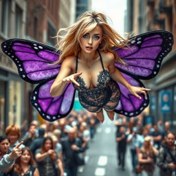 A stunning photographic image capturing a fantastical scene on a busy street