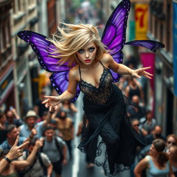 A breathtaking photographic image depicting a vibrant scene on a bustling street