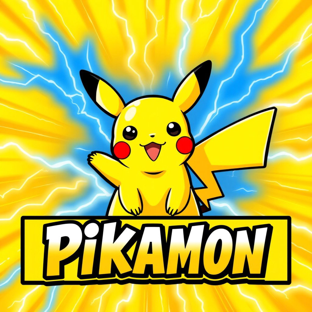 A vibrant and eye-catching nameplate featuring Pikachu, the beloved electric Pokémon, showcased prominently in the center
