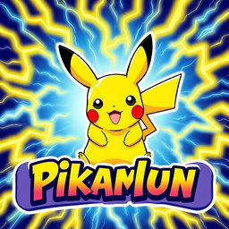 A vibrant and eye-catching nameplate featuring Pikachu, the beloved electric Pokémon, showcased prominently in the center
