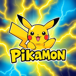 A vibrant and eye-catching nameplate featuring Pikachu, the beloved electric Pokémon, showcased prominently in the center