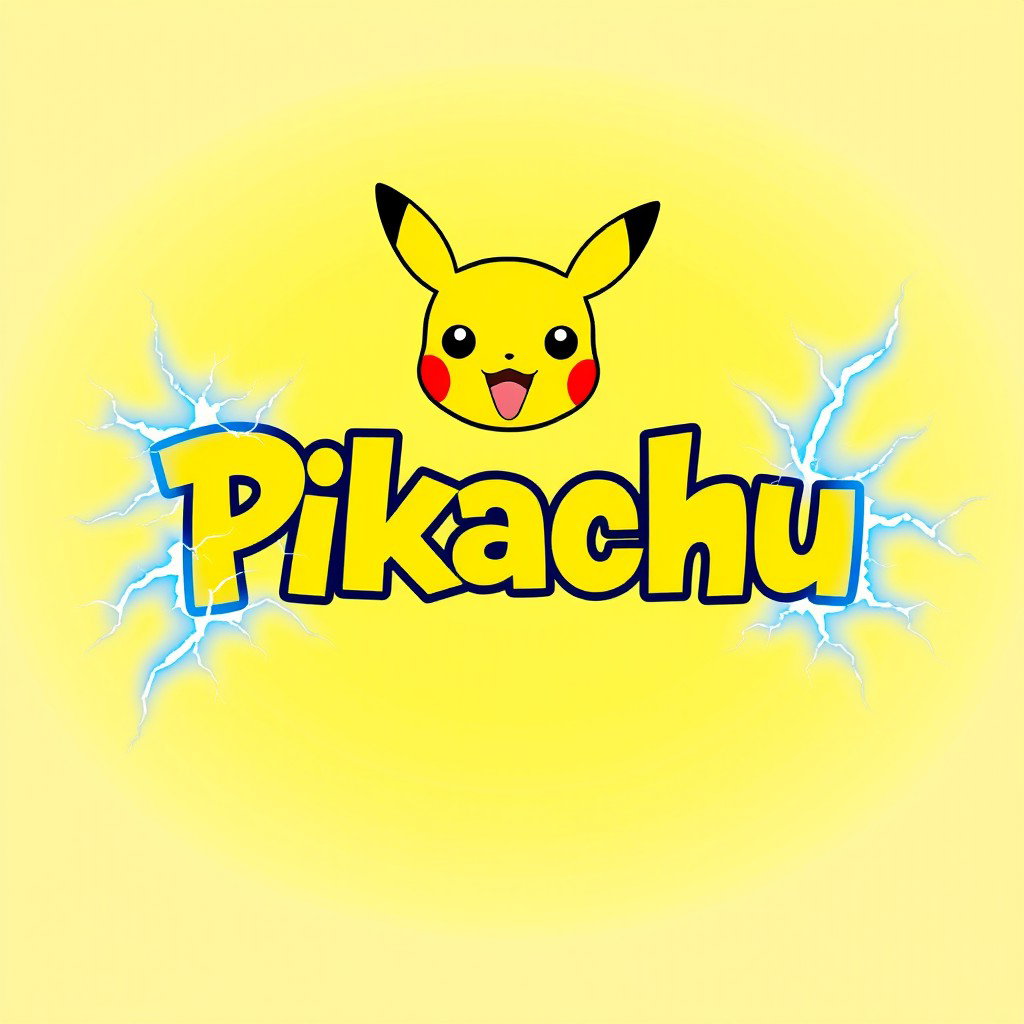 A visually striking nameplate featuring the name 'Pikachu' in large, playful letters