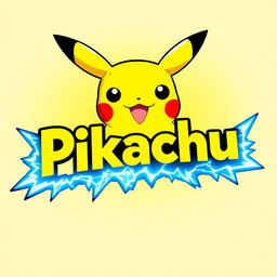 A visually striking nameplate featuring the name 'Pikachu' in large, playful letters