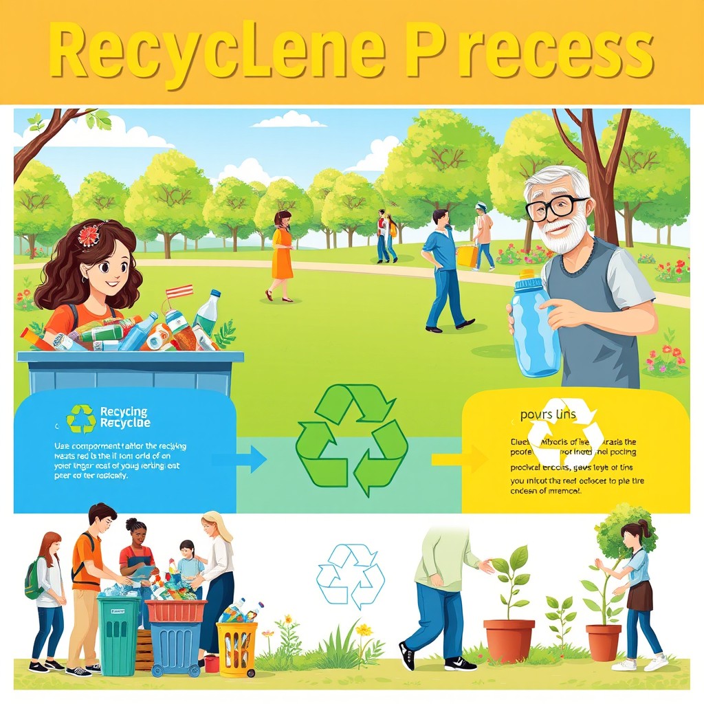A vibrant and educational poster illustrating the environmental recycling process by people