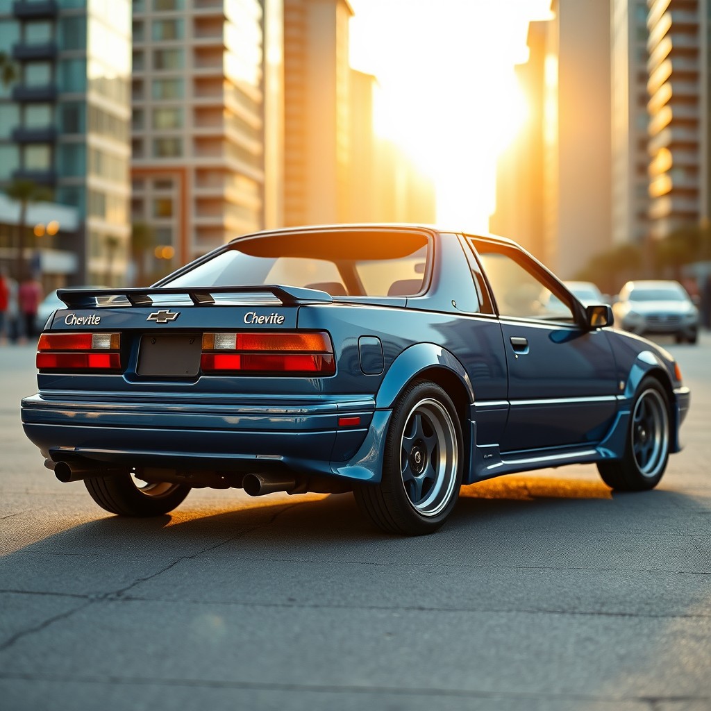 A customized 1993 Chevrolet Chevette, featuring a sleek hardtop fastback design inspired by the Mazda MX-5