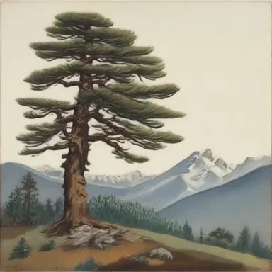 The artist used a coniferous tree as the central subject of their landscape painting.