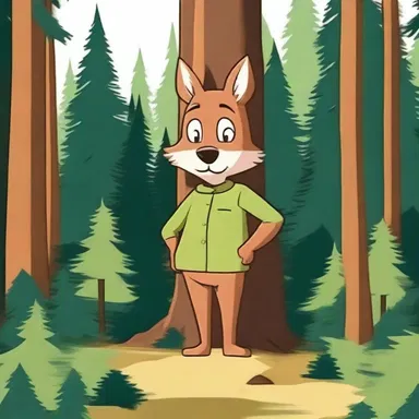 The cartoon character lived in a coniferous forest, surrounded by tall and lush evergreen trees.