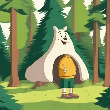 The cartoon character lived in a coniferous forest, surrounded by tall and lush evergreen trees.
