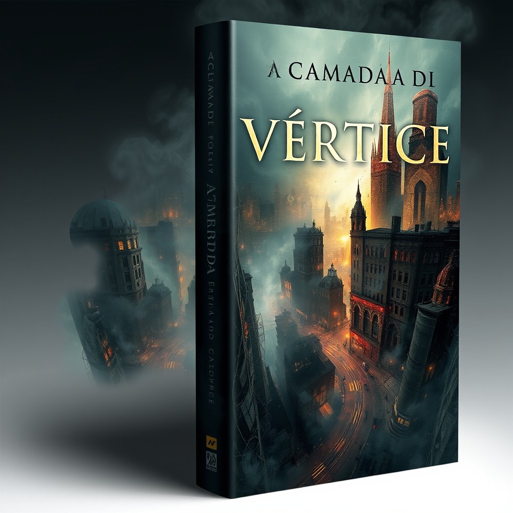A captivating book cover for "A Chamada do Vértice" without characters, showcasing an abstract representation of unstable realities