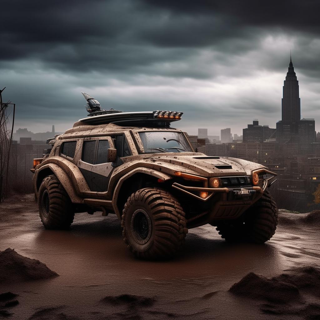 A groundbreaking 8K resolution depiction of a luxurious Offroad Batman Pod, rugged and awe-inspiring, set against the brooding landscape of Gotham.