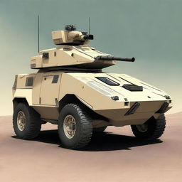 A futuristic version of the USMC LAV-25 APC done in a sci-fi style, complete with advanced weaponry and enhanced armor.