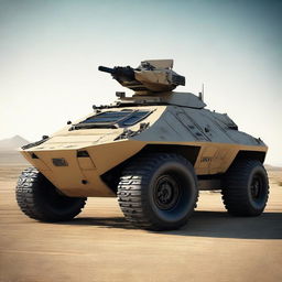 A futuristic version of the USMC LAV-25 APC done in a sci-fi style, complete with advanced weaponry and enhanced armor.