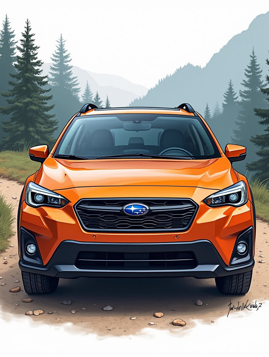 A detailed illustration of a 2024 Subaru Crosstrek, showcasing its modern design and distinctive features