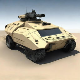 A futuristic version of the USMC LAV-25 APC done in a sci-fi style, complete with advanced weaponry and enhanced armor.