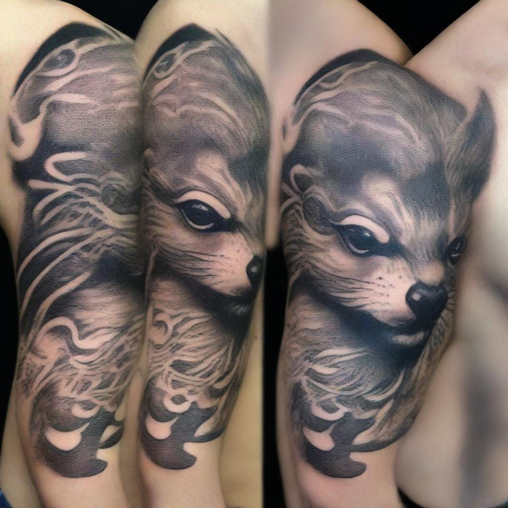 An impressive tattoo-style image depicting a small animal