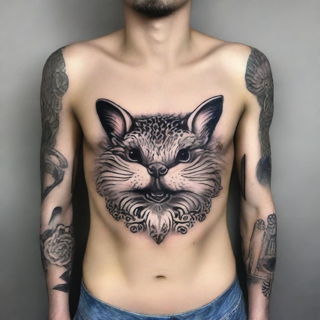 An impressive tattoo-style image depicting a small animal