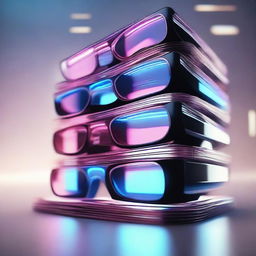 Multiple layers of futuristic digital glasses stacked on top of each other in an aesthetically pleasing manner