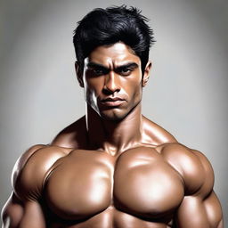 An image of a 30-year-old human with a toned body, caramel skin, chocolate brown eyes, and black hair