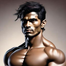 An image of a 30-year-old human with a toned body, caramel skin, chocolate brown eyes, and black hair