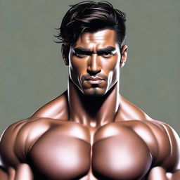 An image of a 30-year-old human with a toned body, caramel skin, chocolate brown eyes, and black hair