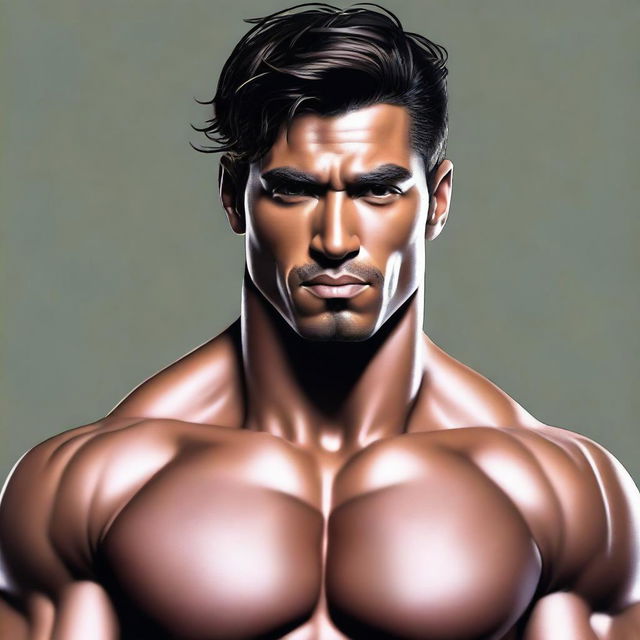 An image of a 30-year-old human with a toned body, caramel skin, chocolate brown eyes, and black hair