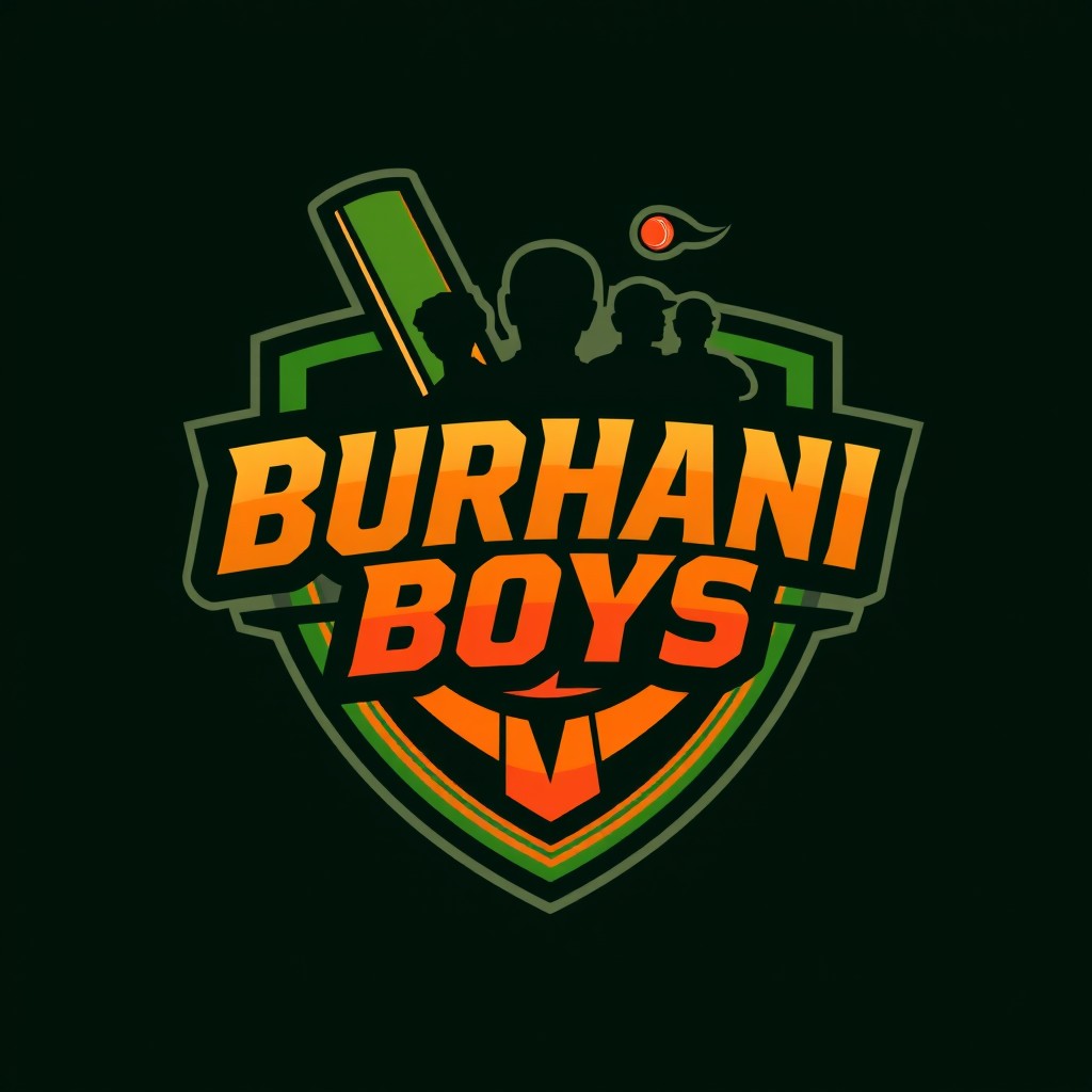 A dynamic and modern cricket team logo for the 'Burhani Boys'