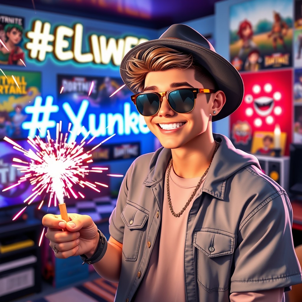 A charismatic, cool YouTuber with stylish sunglasses and a trendy hat, exuding confidence and charm