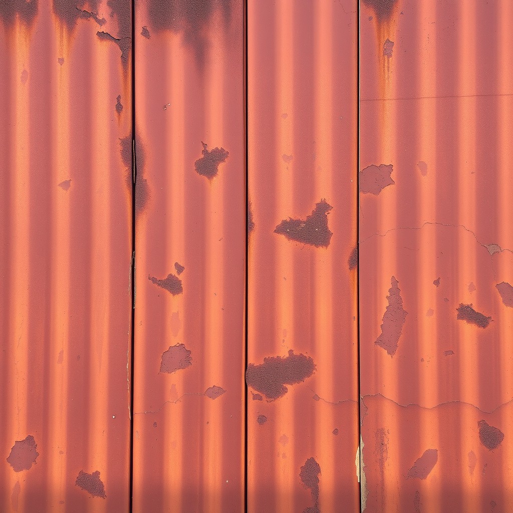 A weathered steel wall made of rusted sheet metal, showcasing rich textures and deep rust colors